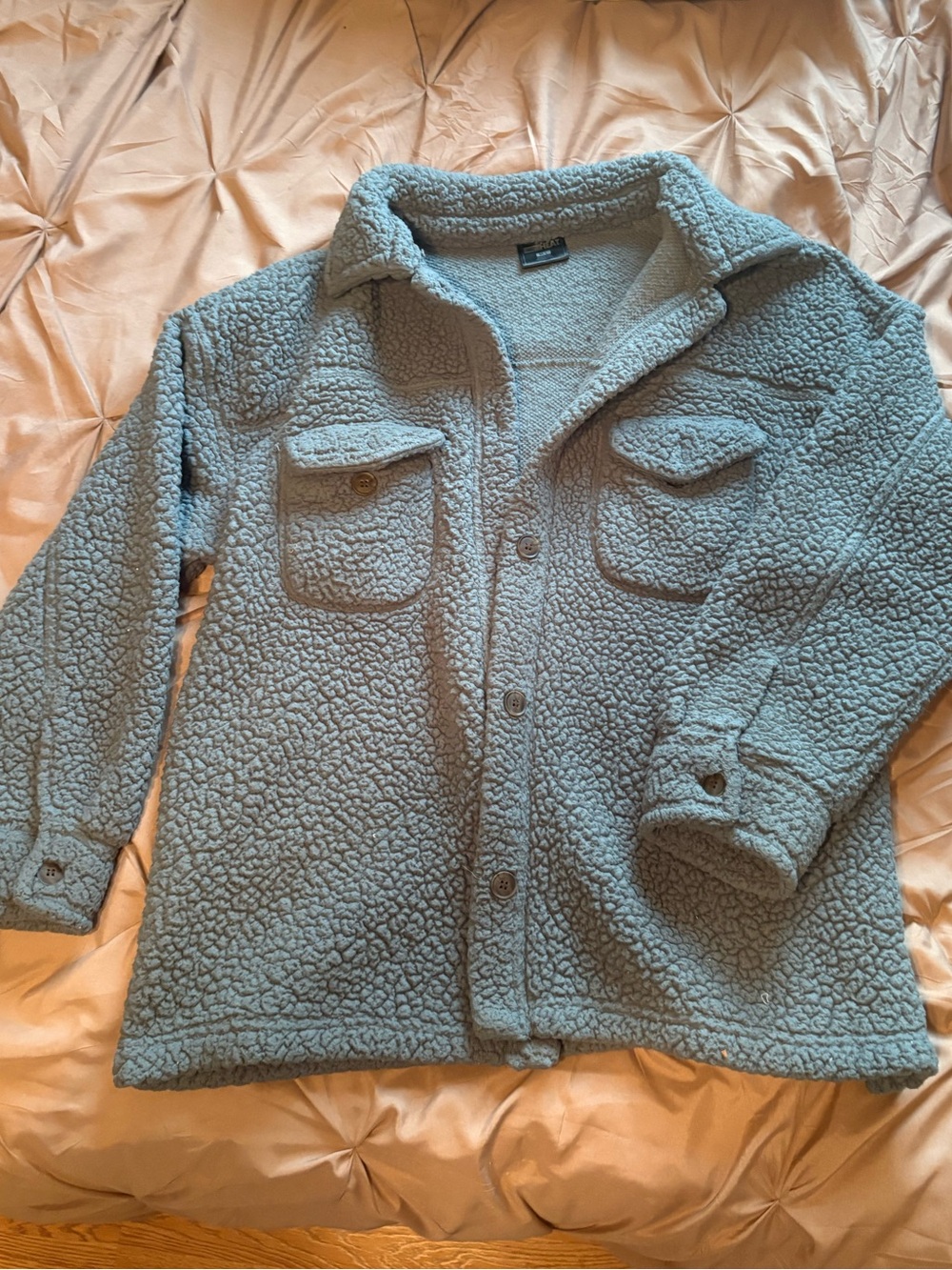 Cozy Blue/Green Sherpa Button-Up Jacket
